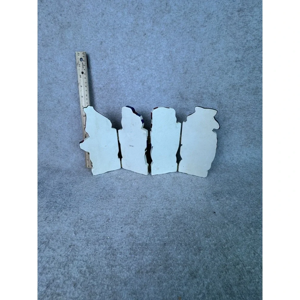 Set of 4 Wooden Snowman Figurines‎ Christmas Holiday Decor Tabletop Shelf Accent